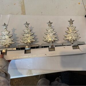 Silver Christmas Tree Stocking Holders Set